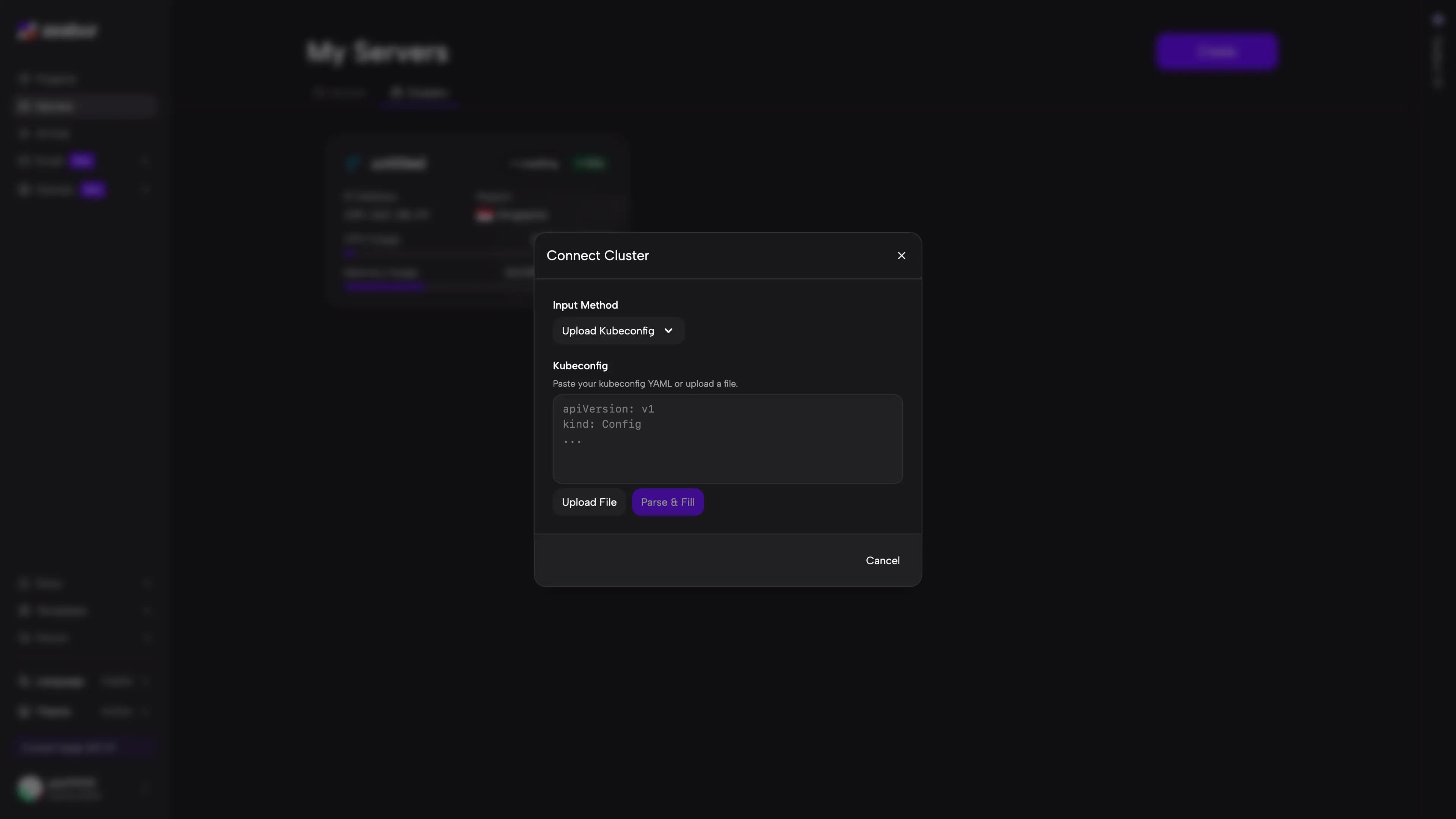 upload kubeconfig